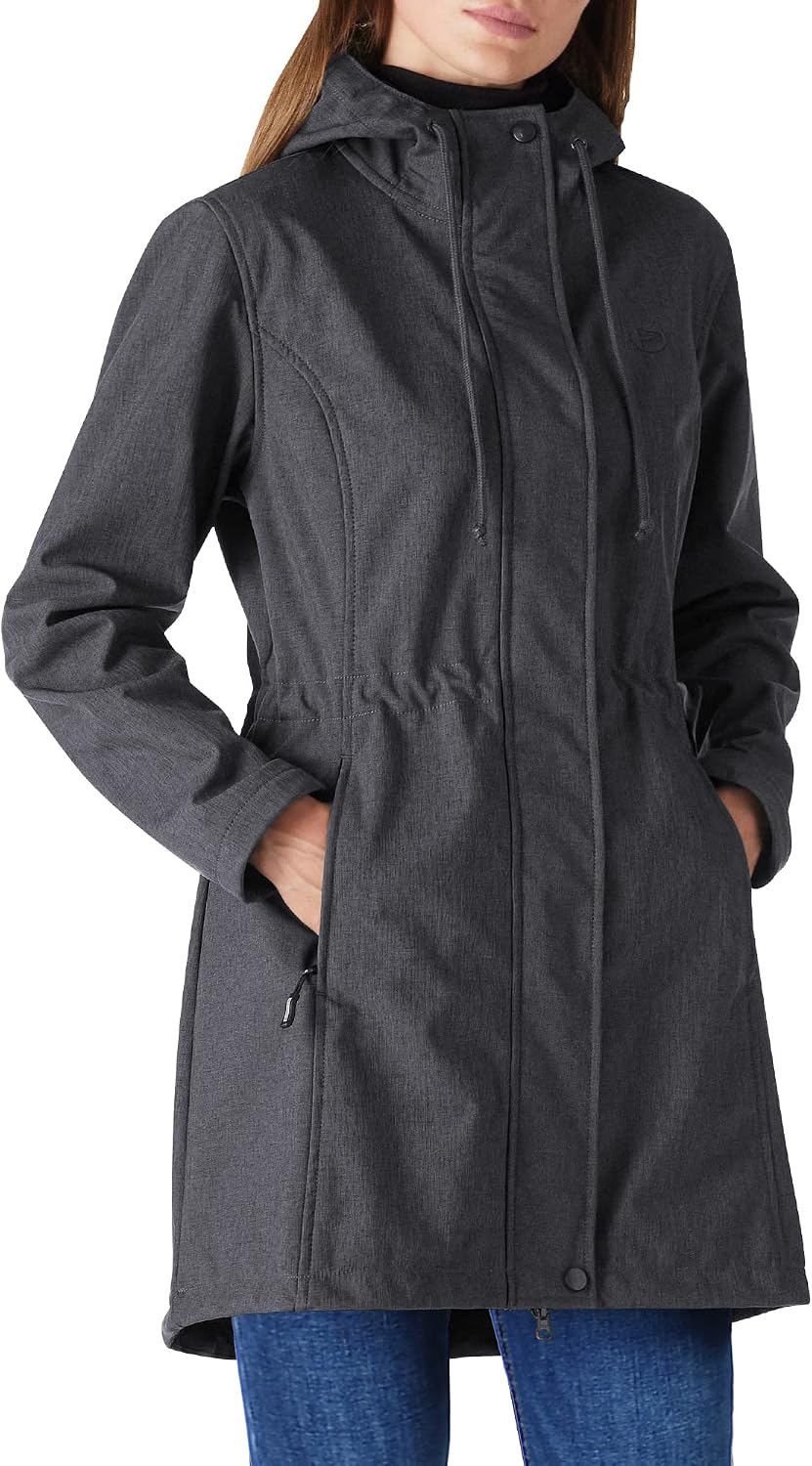 Women's Lightweight Waterproof Fleece Lined Hooded Softshell Rain Jacket, Warm Windbreaker Long Coat